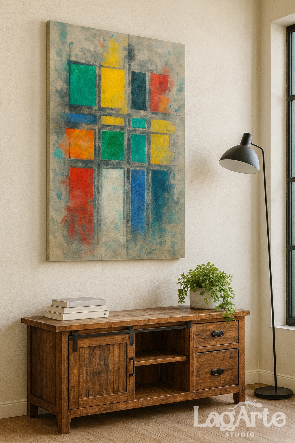 Colorful Geometric Grid Canvas Wall Art - Modern Abstract Painting