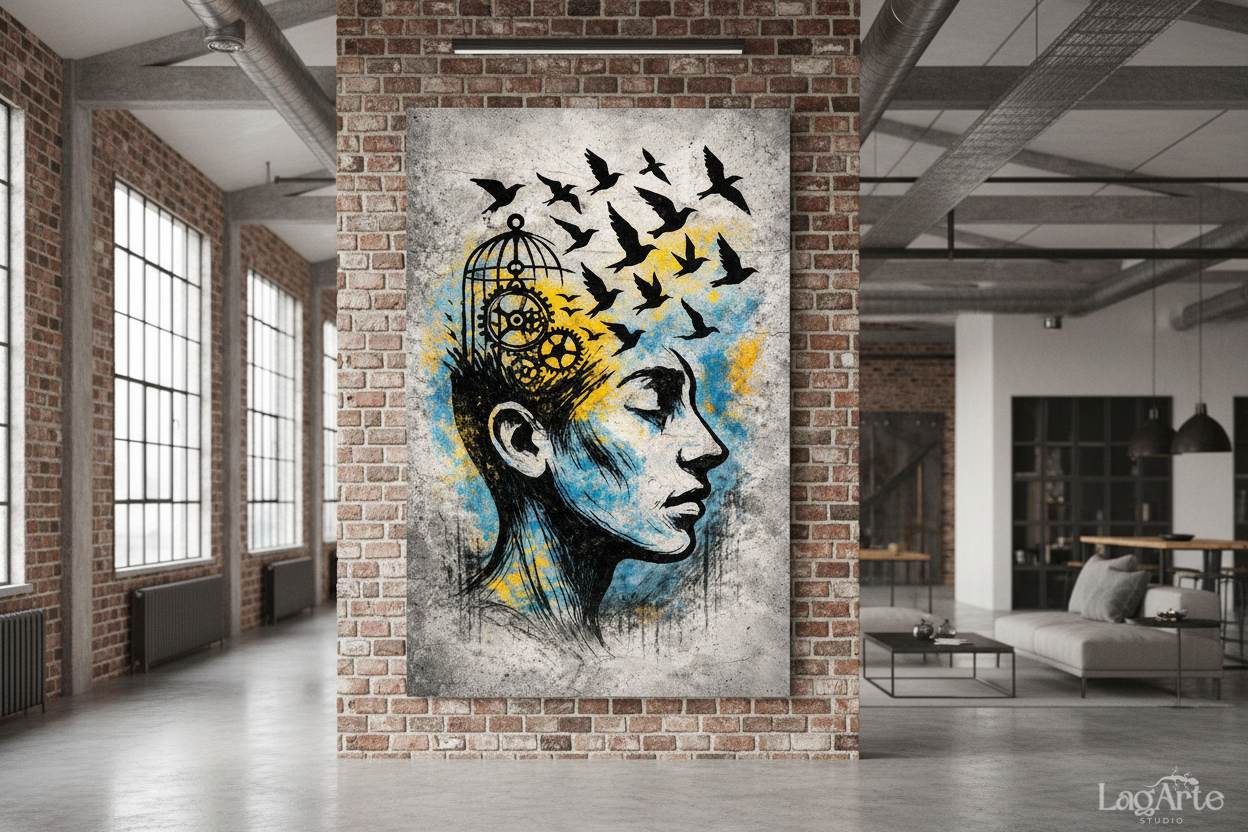 freedom symbol canvas wall art abstract face with flying birds