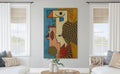 Abstract face canvas wall art, geometric modern painting, vertical colorful art print
