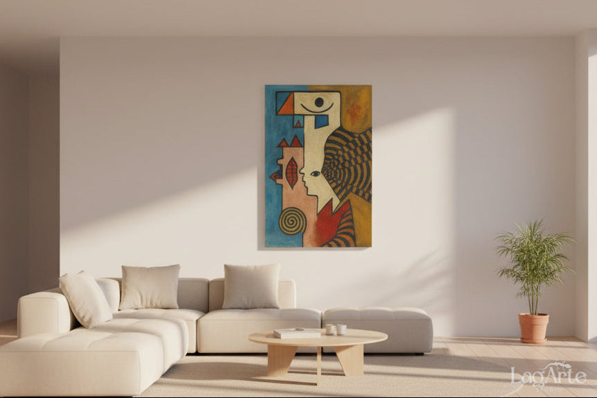 Abstract cubist face canvas art, modern wall decor