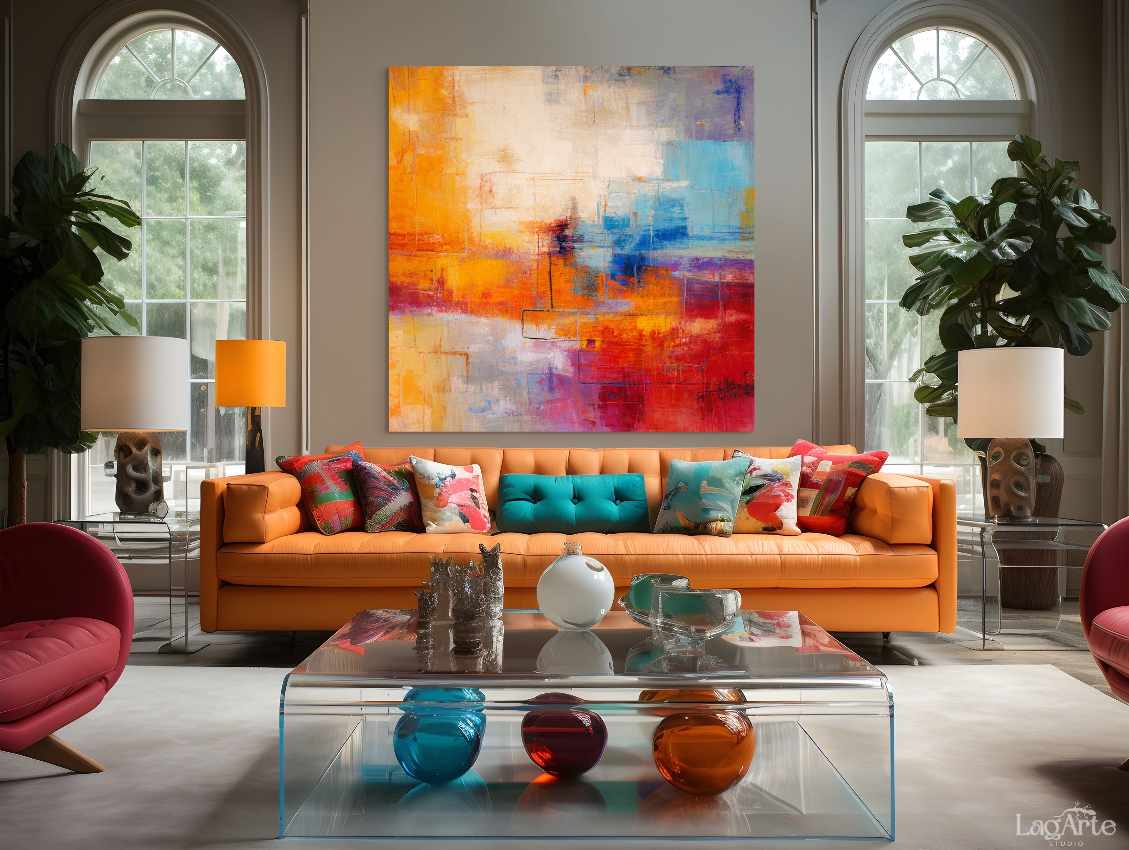 Colorful contemporary abstract wall art in modern interior