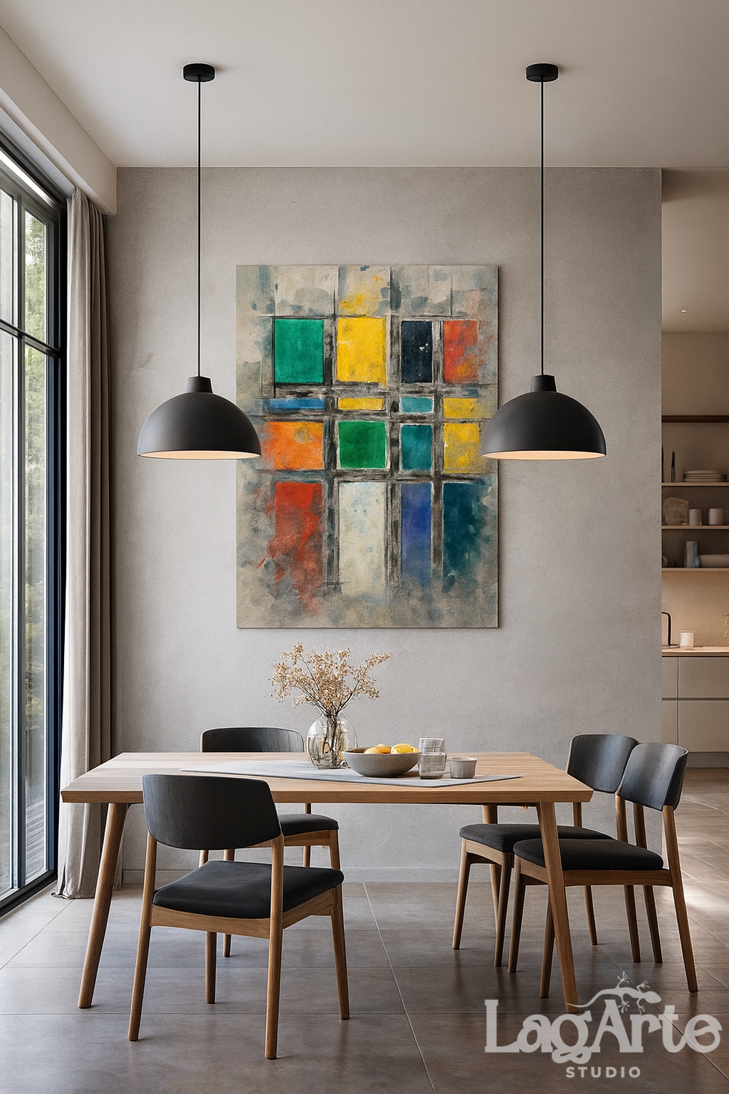 Colorful Geometric Grid Canvas Wall Art - Modern Abstract Painting