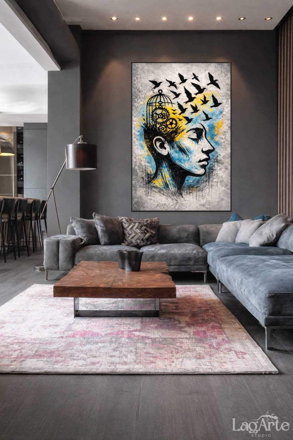 modern abstract face graffiti wall art