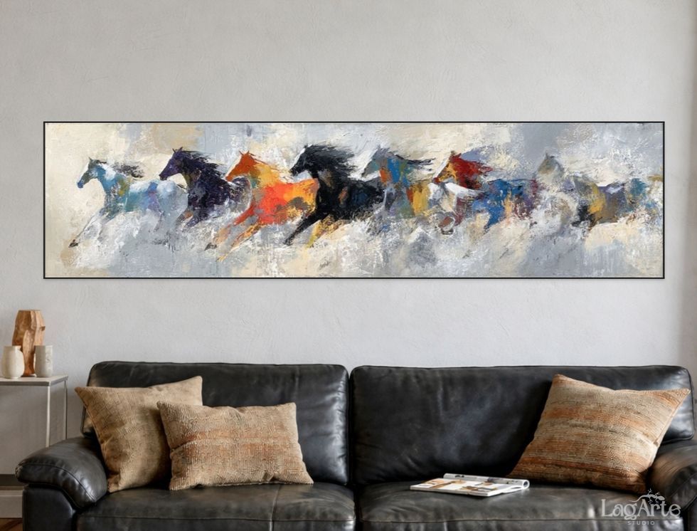palette knife abstract horses canvas wall art