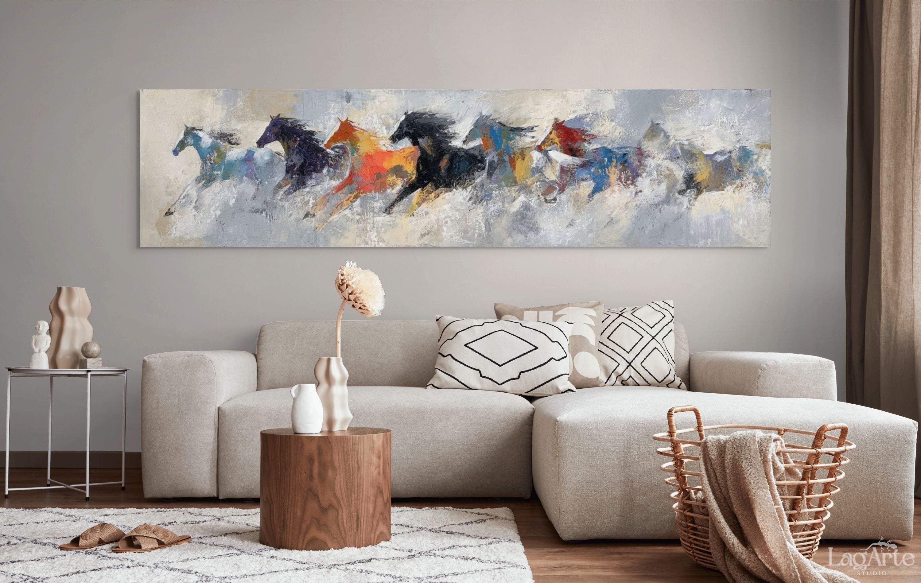 panoramic horses canvas wall art