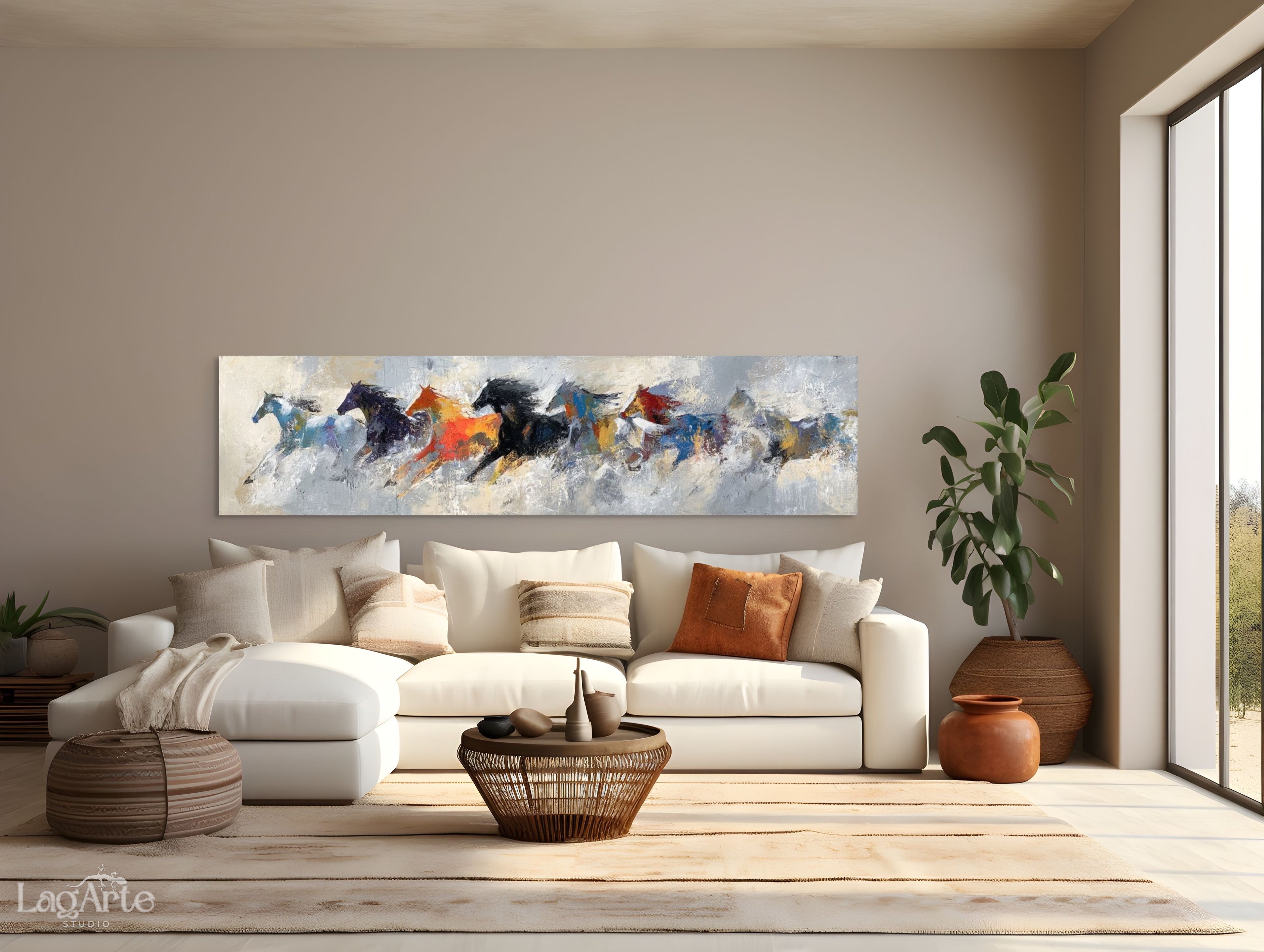 Abstract Horses Canvas Wall Art – Palette Knife Painting