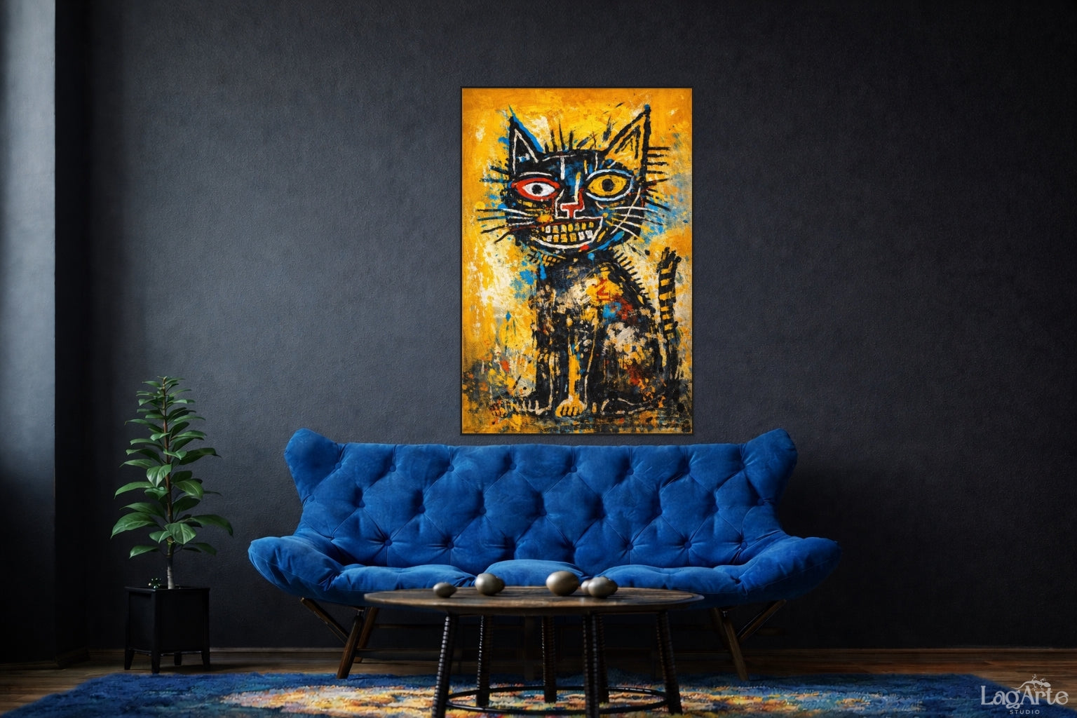 neo expressionist graffiti cat canvas wall art