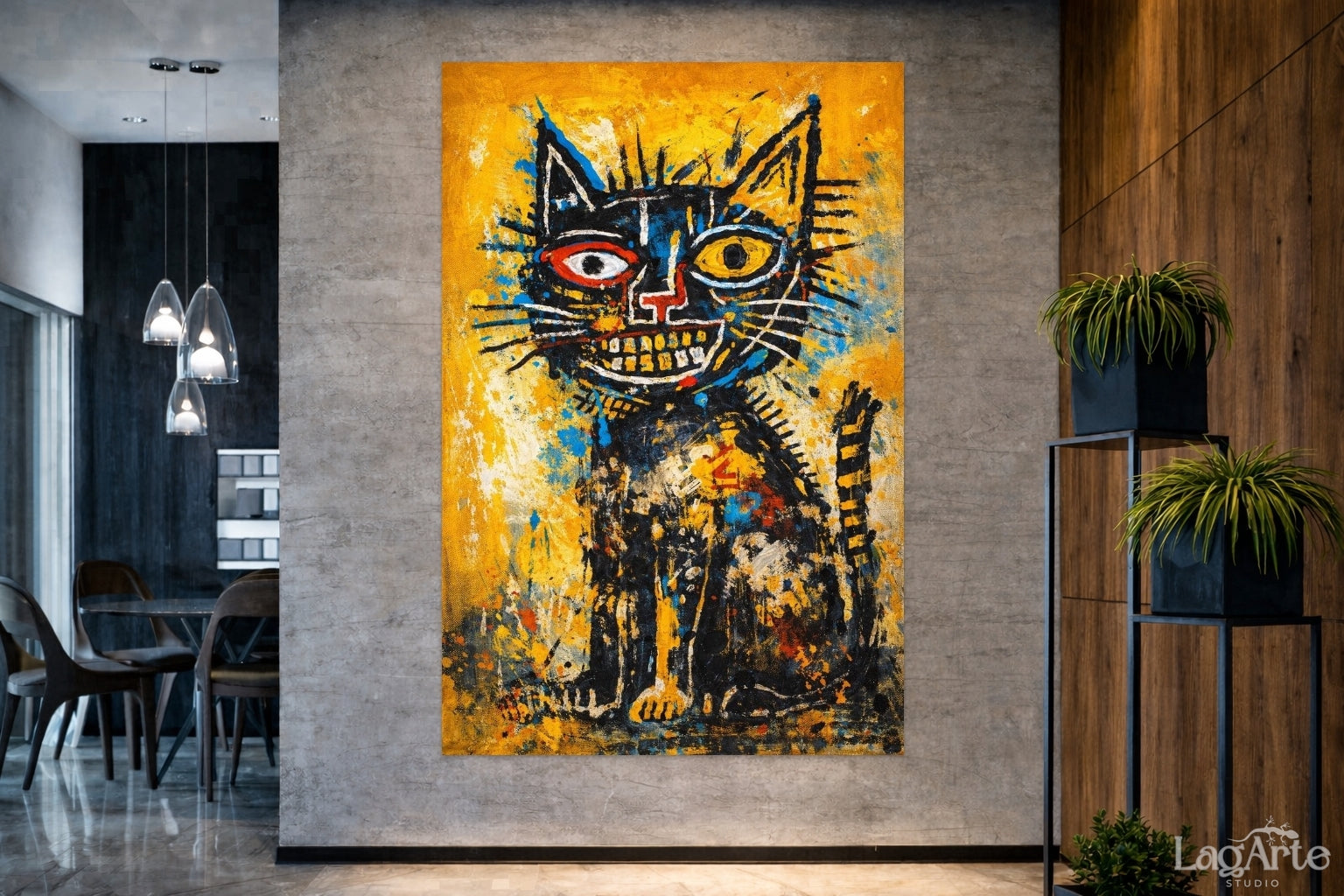 Basquiat style neo expressionist cat wall art print