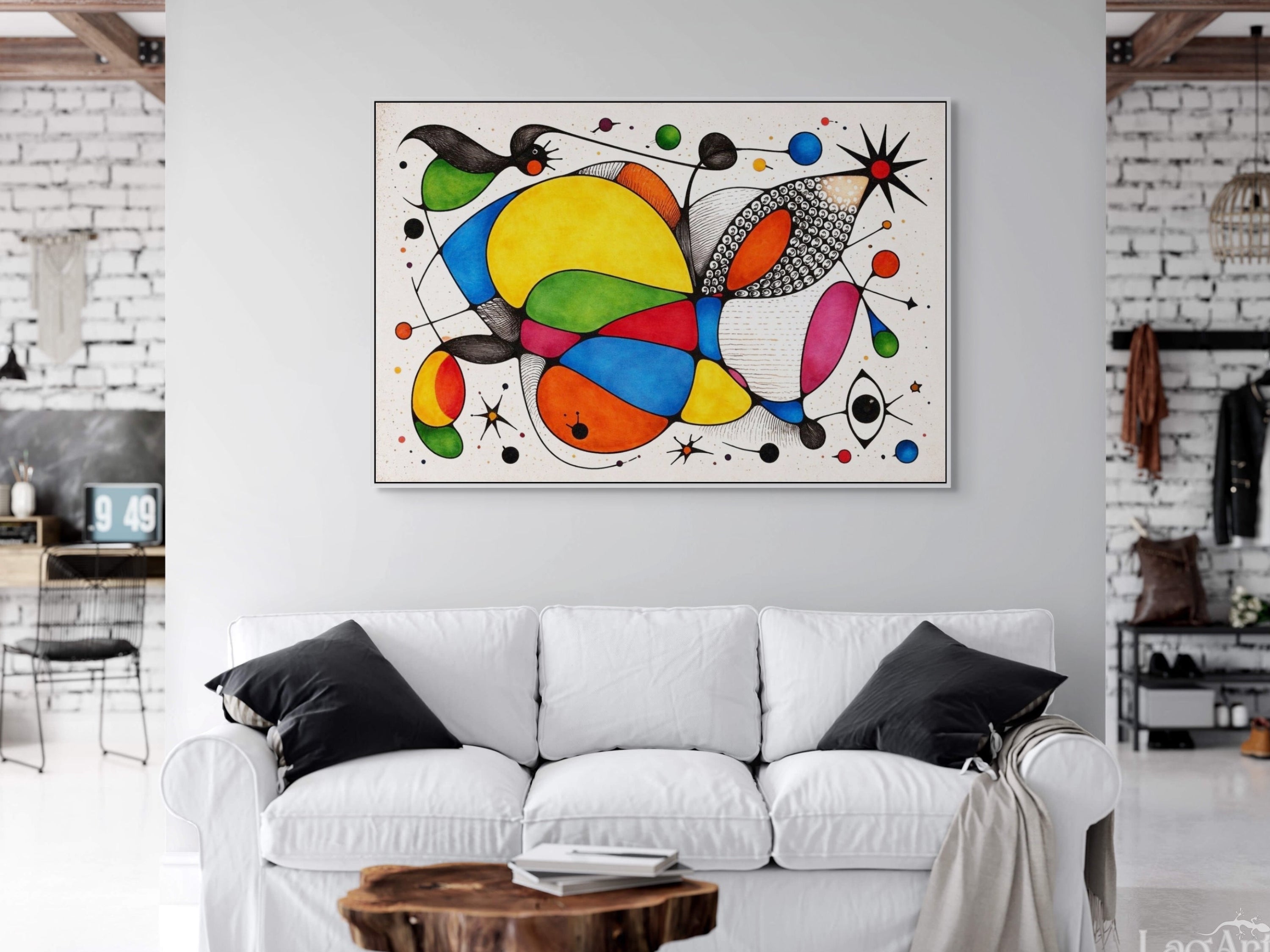 Miro style abstract canvas art, colorful wall decor