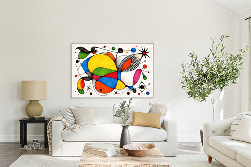 Miro inspired abstract wall art print, colorful modern canvas