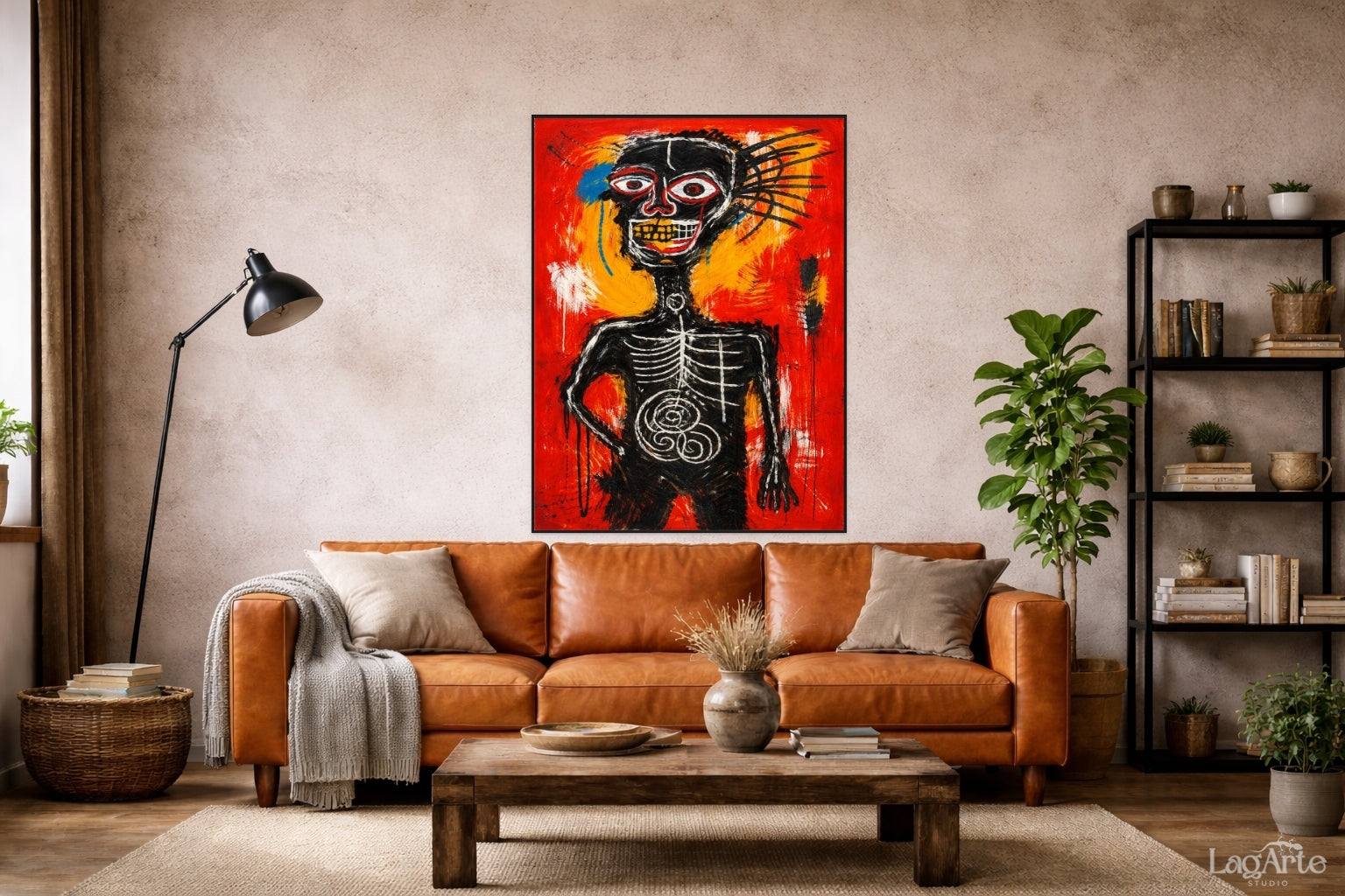 Bold urban graffiti canvas wall art in contemporary living room
