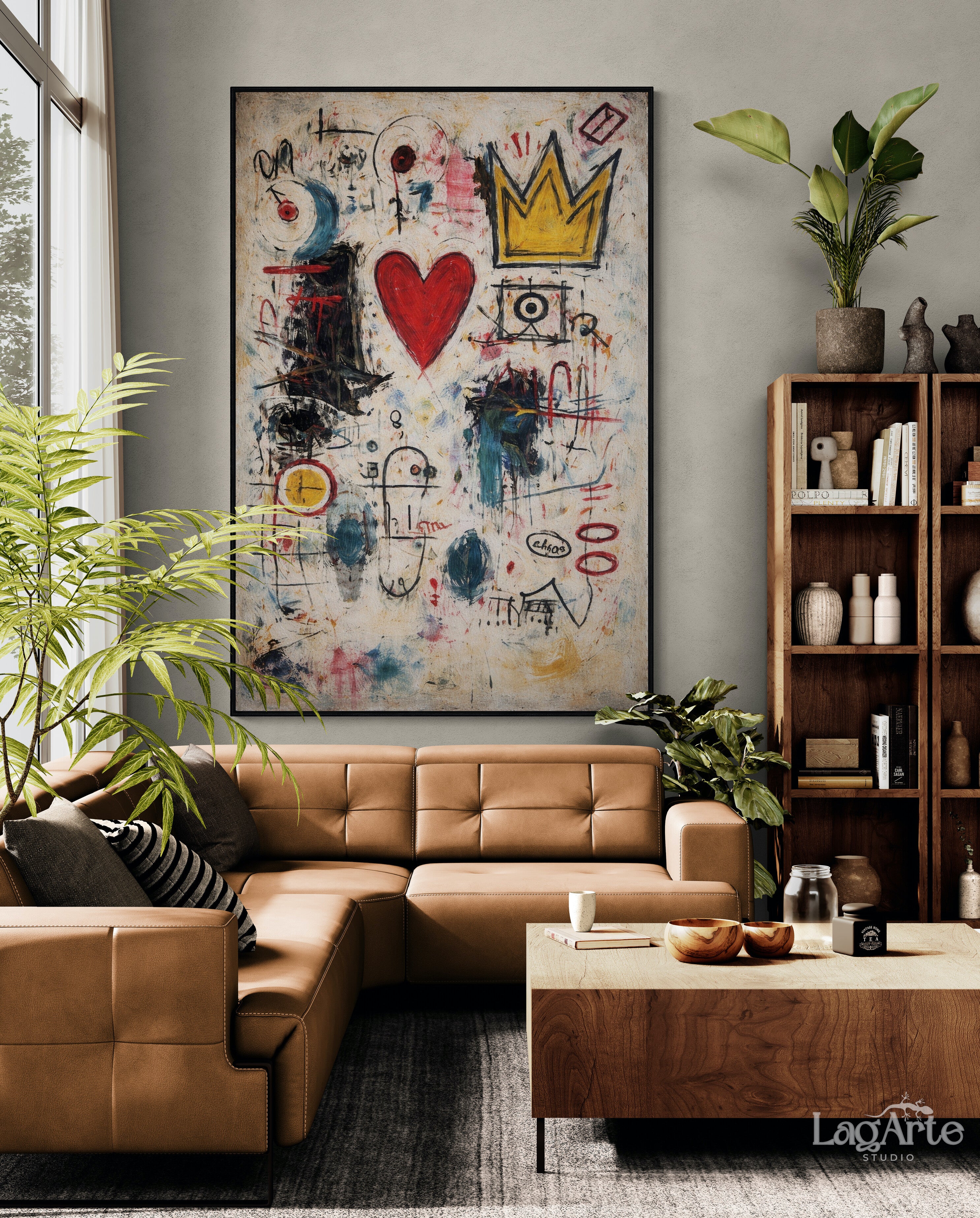 graffiti heart and crown wall art