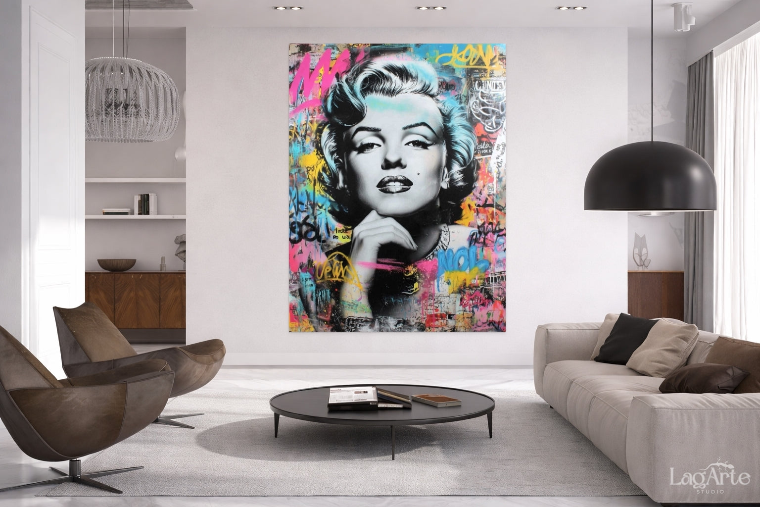 Marilyn Monroe pop art canvas wall art in modern luxury living room